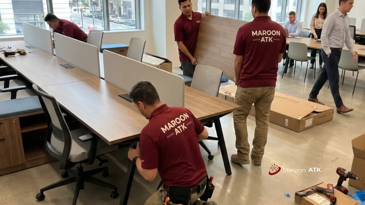 Layanan One-Stop Pengadaan Furniture Kantor Custom Maroon ATK